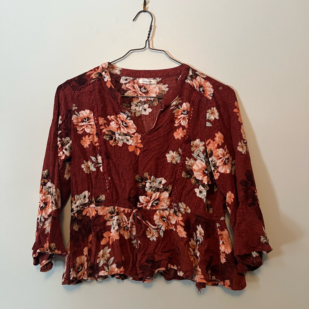 Maurices Burgundy Floral Blouse